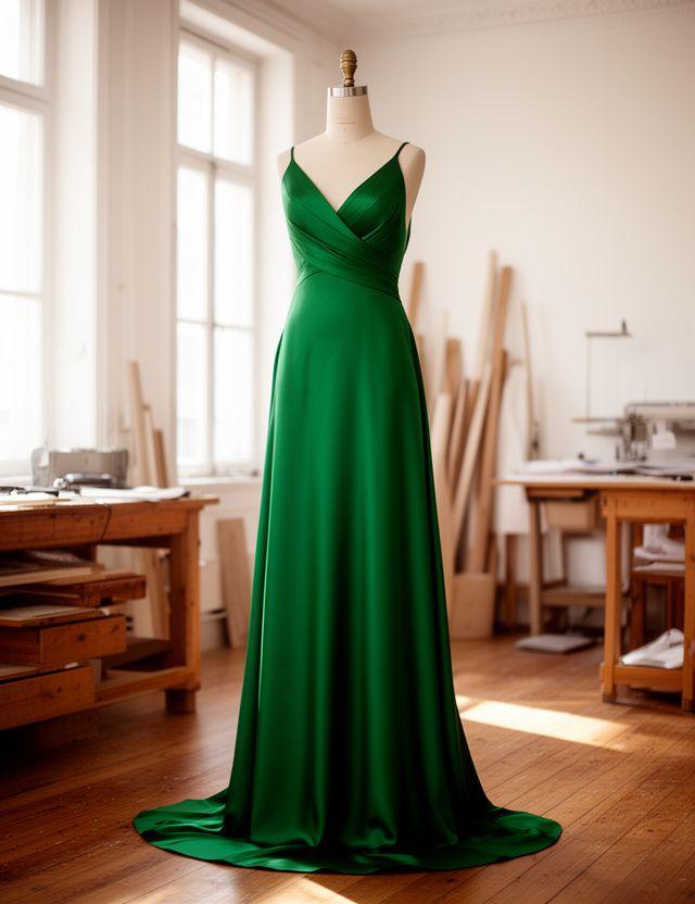 Ethereal emerald green silk gown