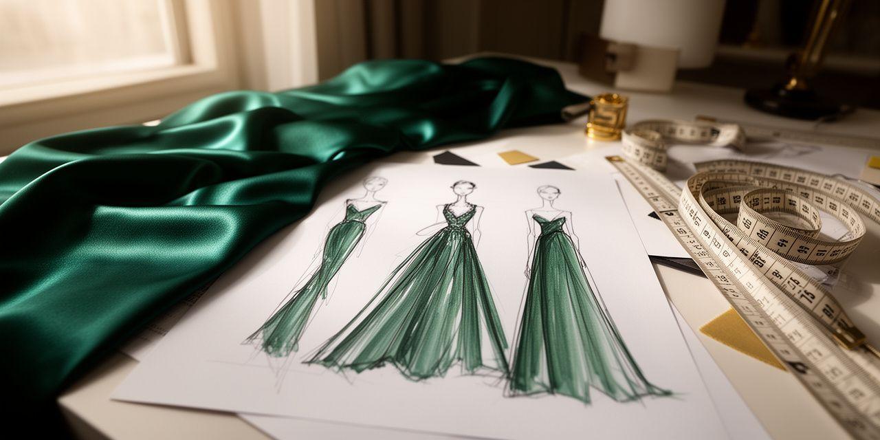 Luxury dress fabrics and fashion sketches in a sunny Sandwell studio